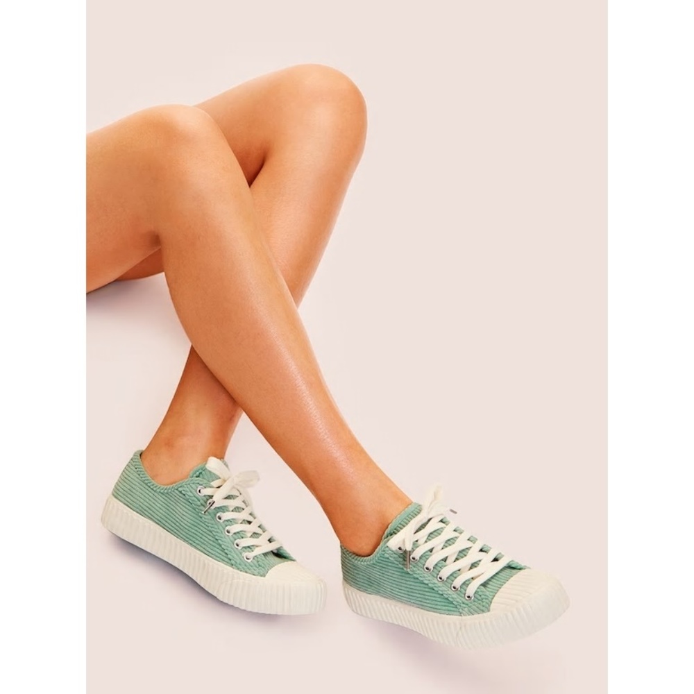 Corduroy Sneakers Teal Lace Up
